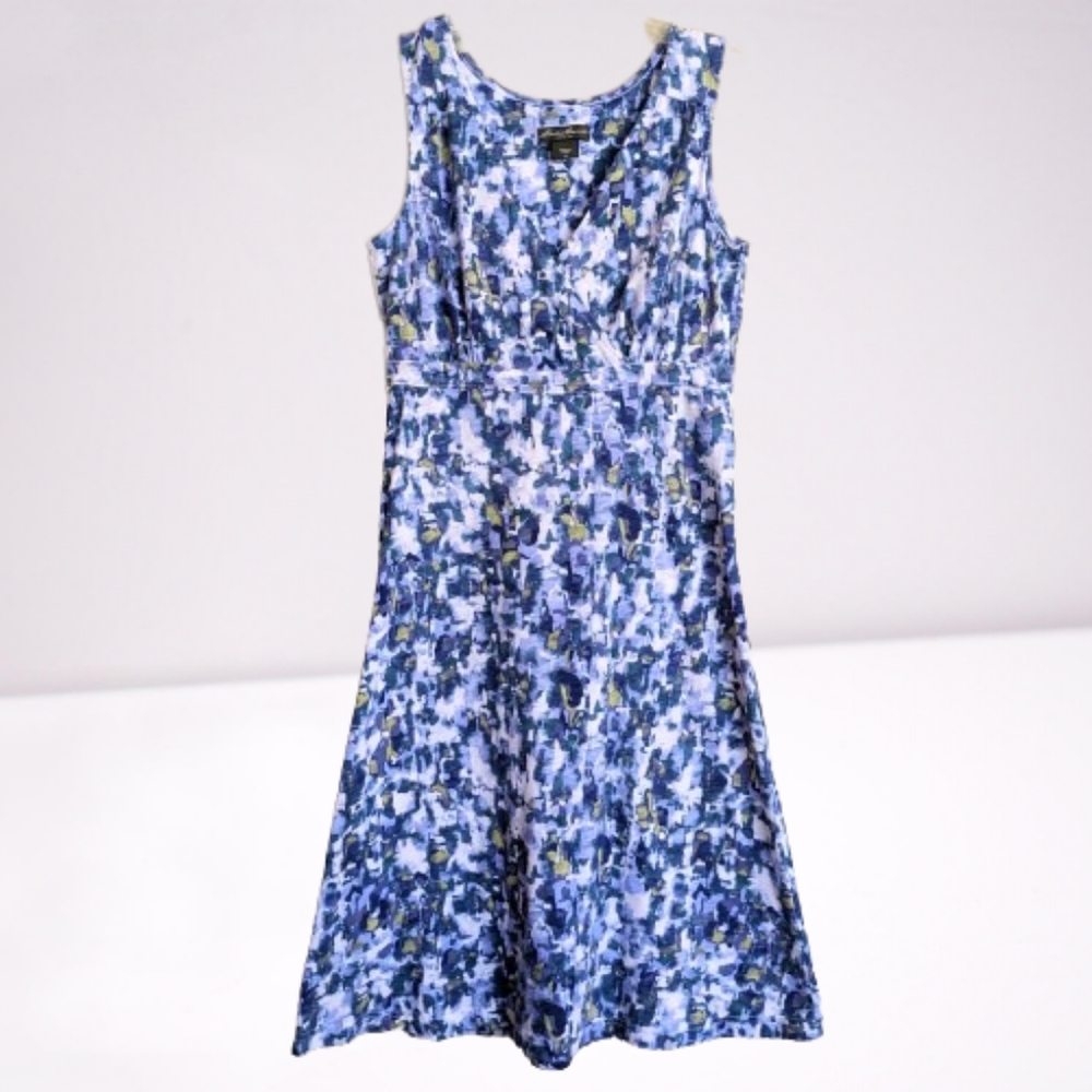 Eddie Bauer Blue Dress Surplice Wrap Sleeveless Abstract Print